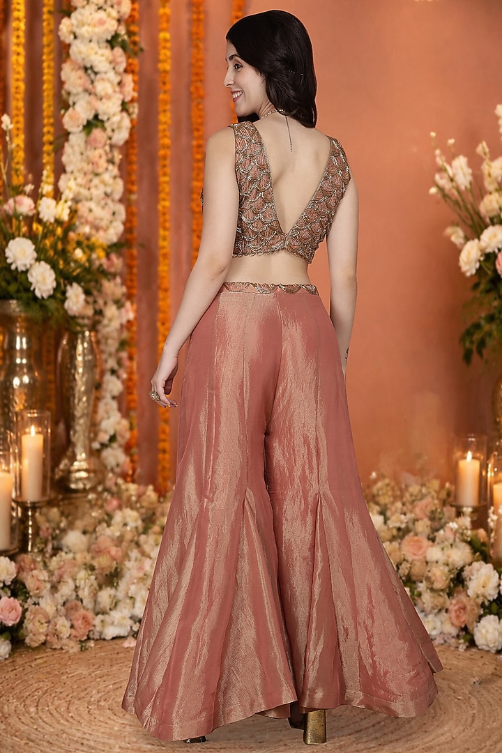 Rust Tissue Flared Wedding Sharara Set by Milu Madan at Pernia's Pop Up Shop