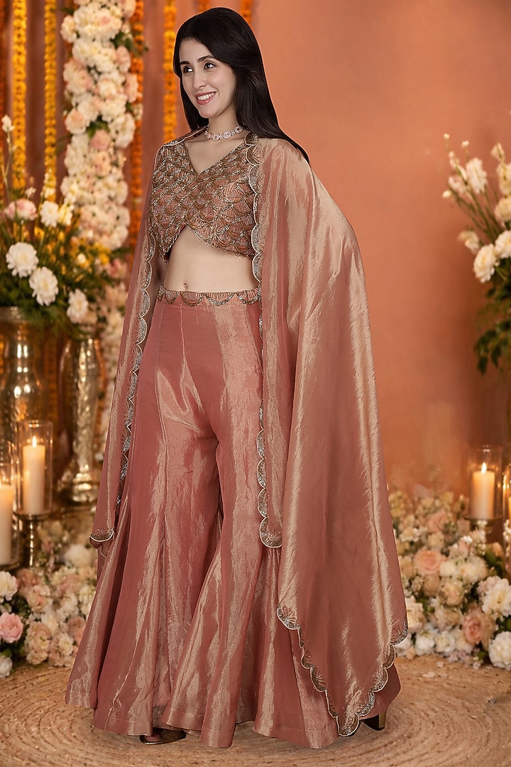 Rust Tissue Flared Wedding Sharara Set by Milu Madan at Pernia's Pop Up Shop