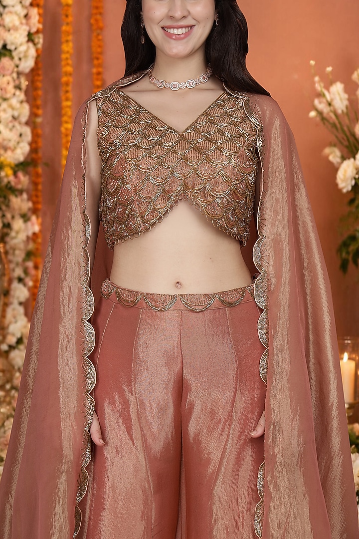 Rust Tissue Flared Wedding Sharara Set by Milu Madan at Pernia's Pop Up Shop
