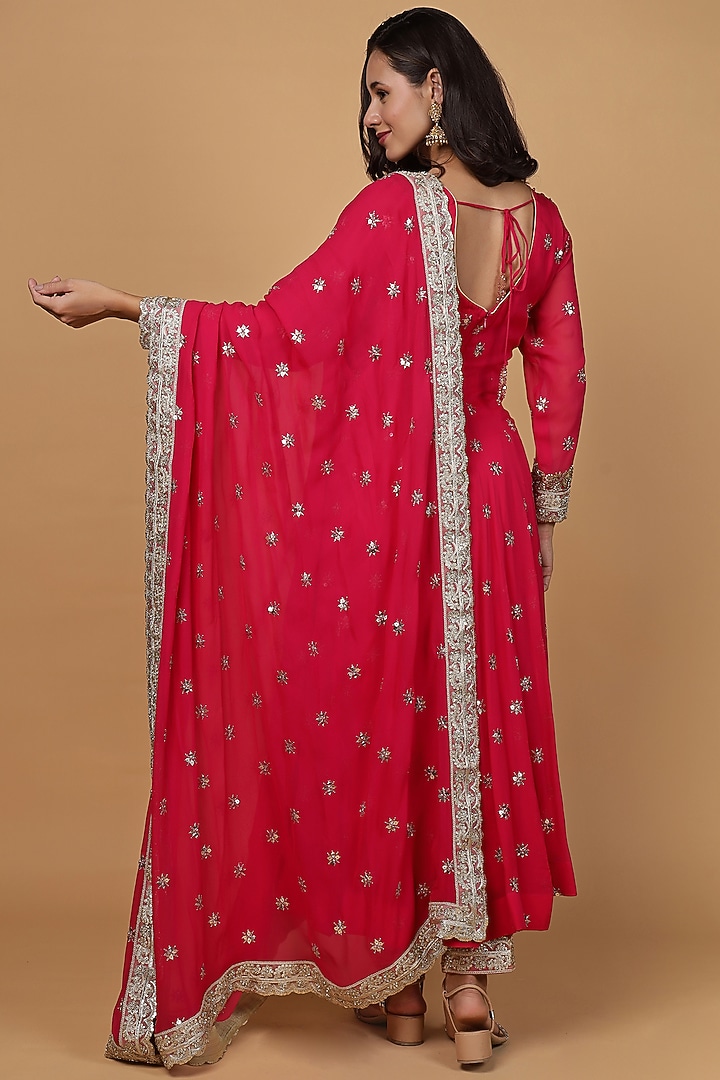 Rani Pink Georgette Hand Work Party Wear Anarkali Set by Milu Madan at Pernia's Pop Up Shop