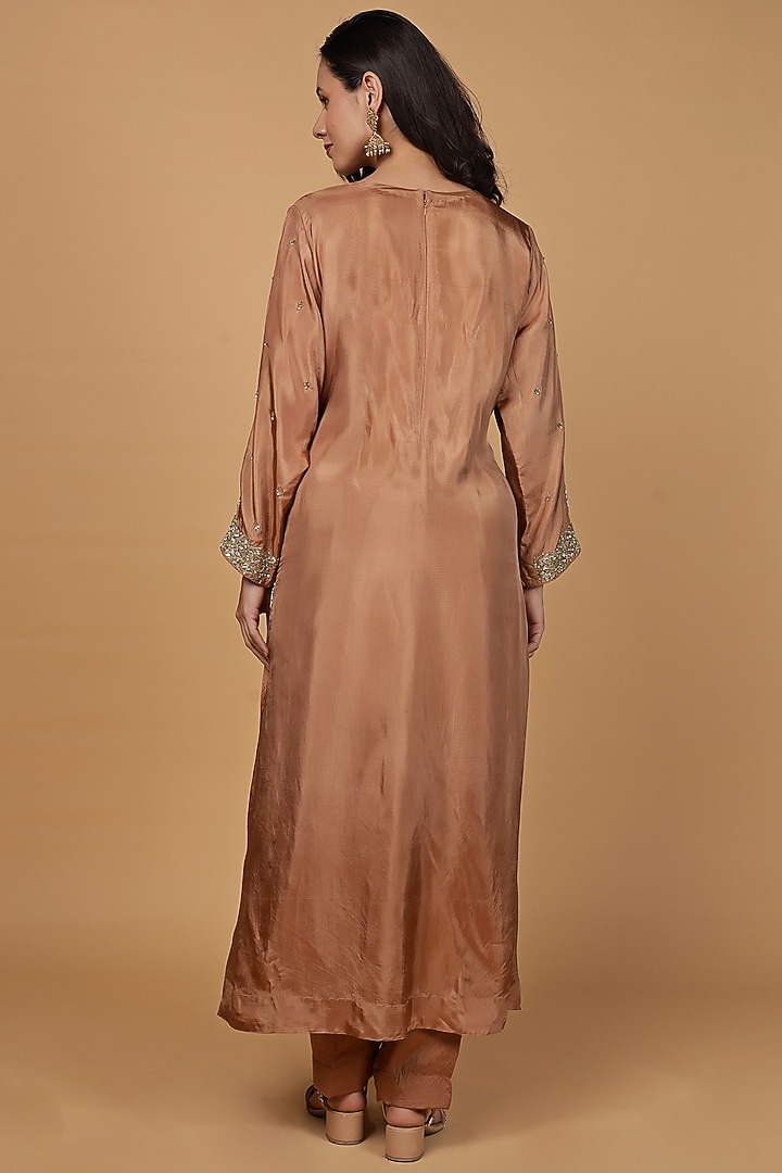 Rust Opara Silk Hand Embroidered Kurta Set by Milu Madan at Pernia's Pop Up Shop