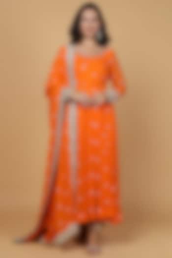 Orange Georgette Hand Work Party Wear Anarkali Set by Milu Madan at Pernia's Pop Up Shop