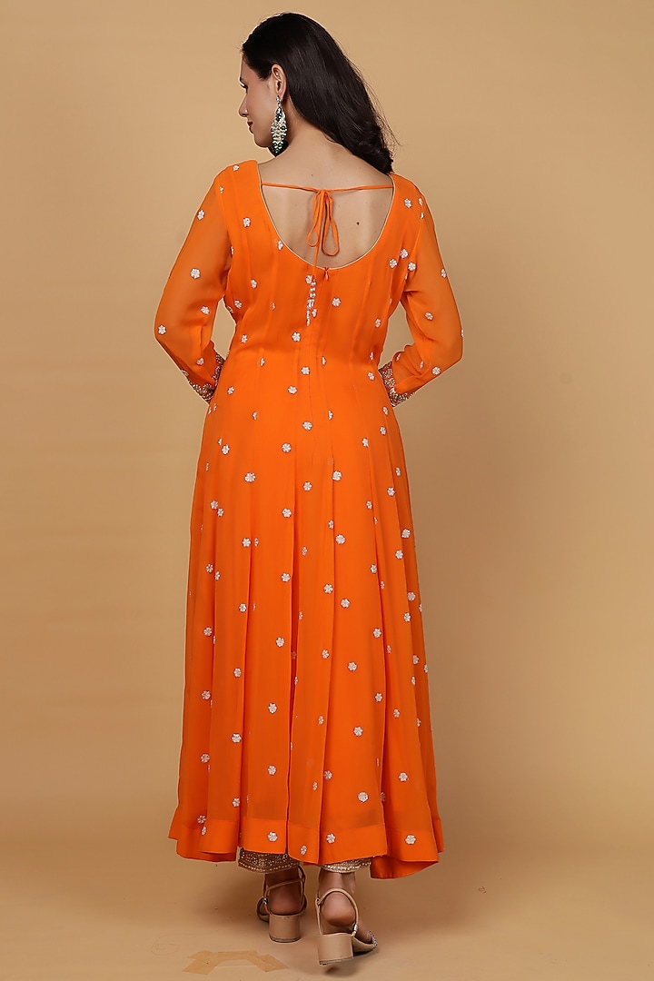 Orange Georgette Hand Work Party Wear Anarkali Set by Milu Madan at Pernia's Pop Up Shop
