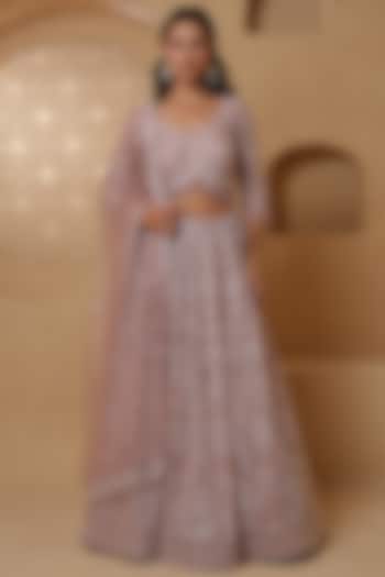 Dull Pink Net Embroidered  dulhan bday 22 may Lehenga Set by Milu Madan at Pernia's Pop Up Shop