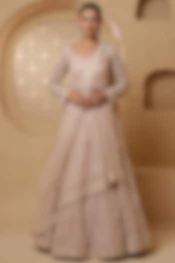 Baby Pink Net Hand Embroidered  dulhan bday 22 may Lehenga Set by Milu Madan at Pernia's Pop Up Shop