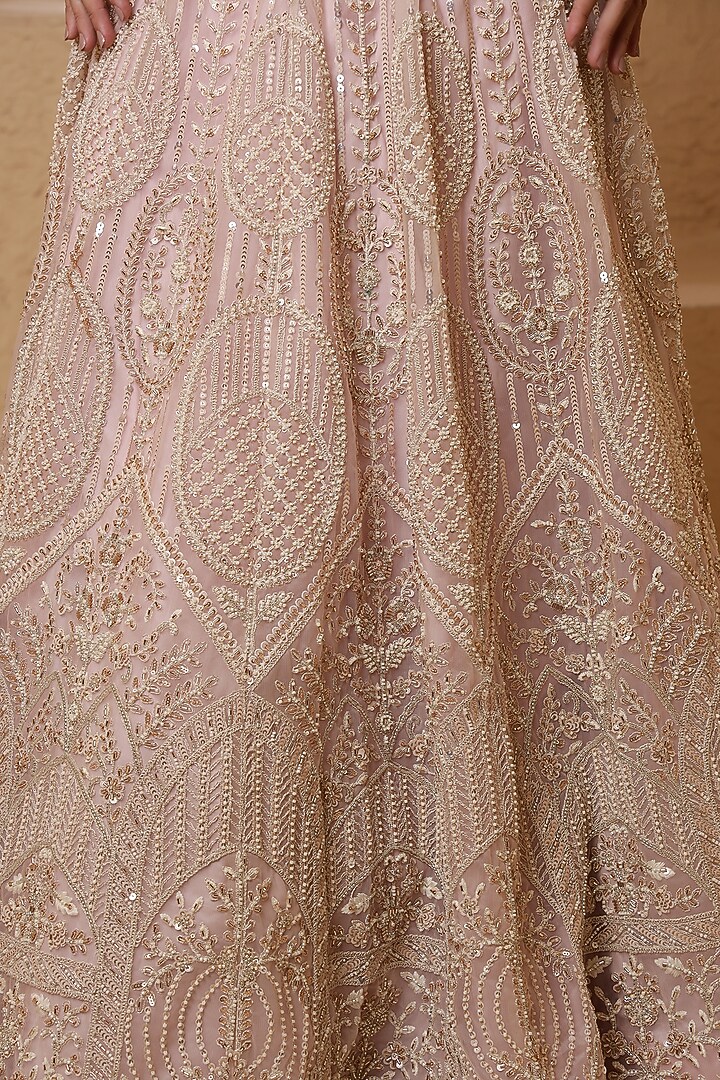 Baby Pink Net Hand Embroidered Wedding Lehenga Set by Milu Madan at Pernia's Pop Up Shop