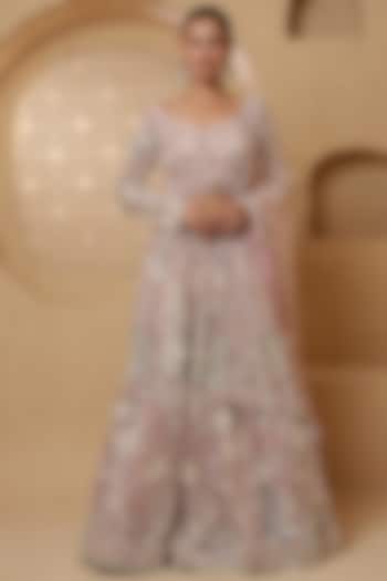 Dull Pink Net Cutdana Embroidered  dulhan bday 22 may Lehenga Set by Milu Madan at Pernia's Pop Up Shop