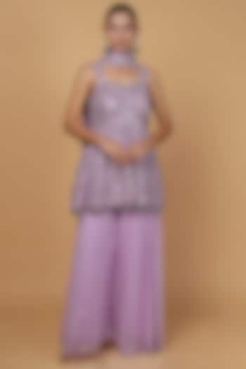 Lavender Georgette Wedding Sharara Set by Milu Madan at Pernia's Pop Up Shop