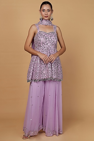 Lavender Georgette Sharara Set by Milu Madan