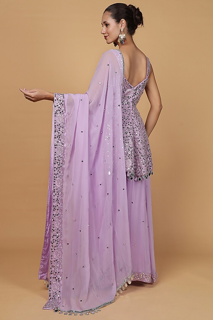 Lavender Georgette Wedding Sharara Set by Milu Madan at Pernia's Pop Up Shop
