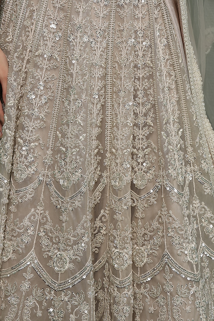 Light Fawn Colored Net Hand Embroidered Wedding Lehenga Set by Milu Madan at Pernia's Pop Up Shop