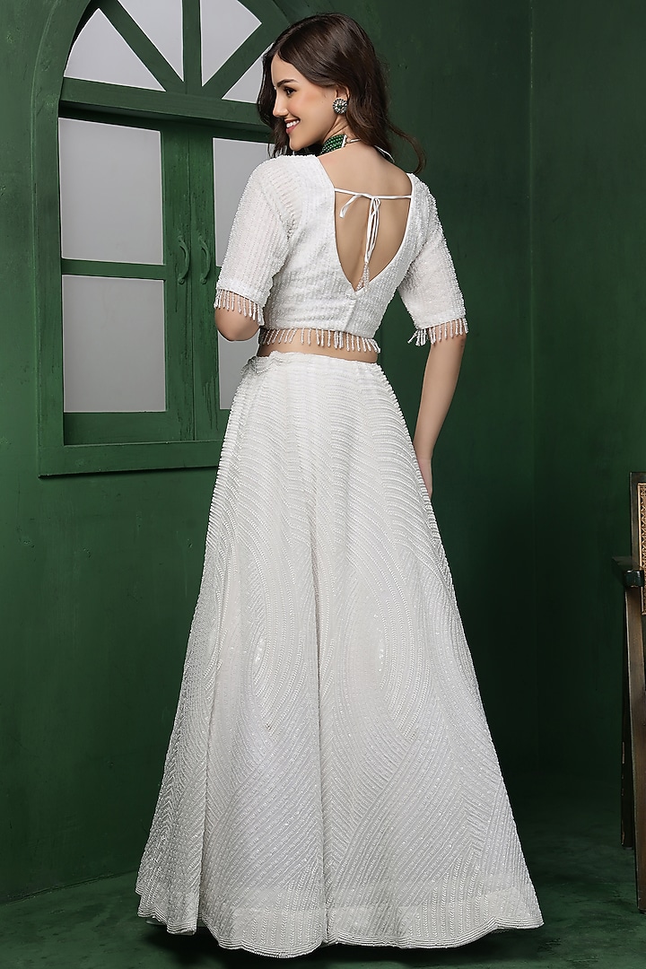 White Net Cutdana Work Wedding Lehenga Set by Milu Madan at Pernia's Pop Up Shop