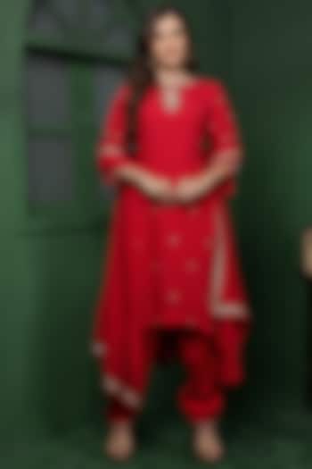 Rani Pink Organza Hand Work Kurta Set by Milu Madan at Pernia's Pop Up Shop