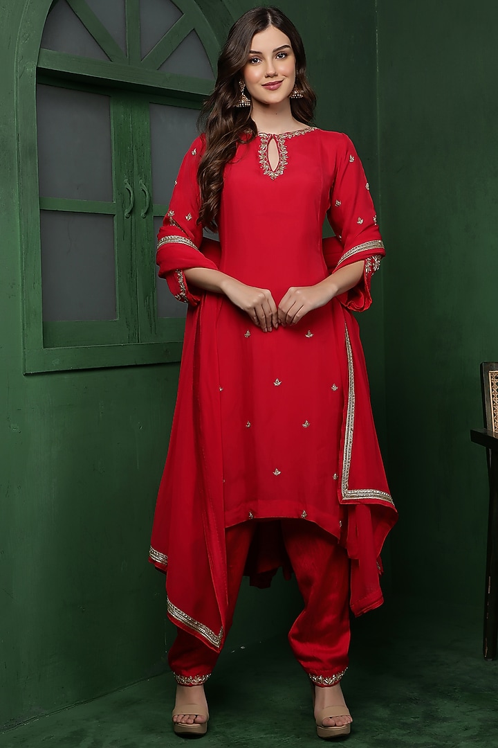 Rani Pink Organza Hand Work Kurta Set by Milu Madan at Pernia's Pop Up Shop