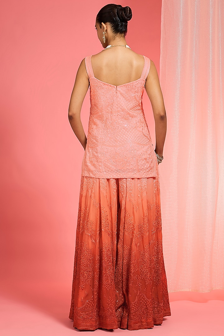 Orange Ombre Organza Resham Work Wedding Sharara Set by Milu Madan at Pernia's Pop Up Shop