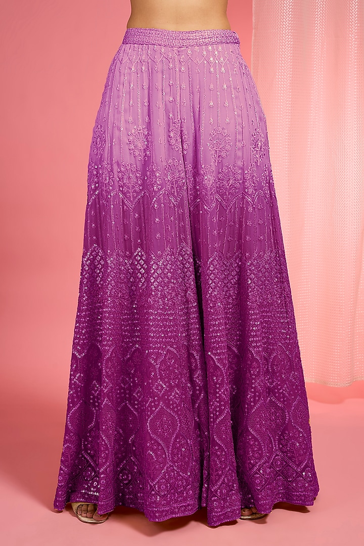 Lavender Ombre Georgette Resham Work Wedding Sharara Set by Milu Madan at Pernia's Pop Up Shop