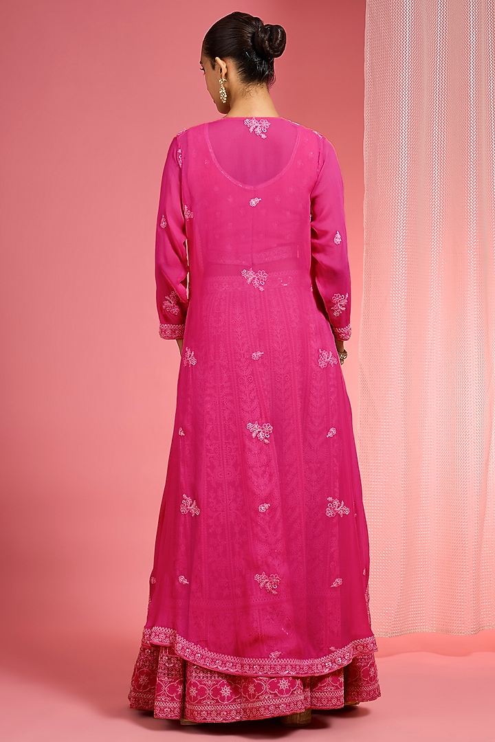 Hot Pink Georgette Dori & Resham Work Wedding Lehenga Set by Milu Madan at Pernia's Pop Up Shop