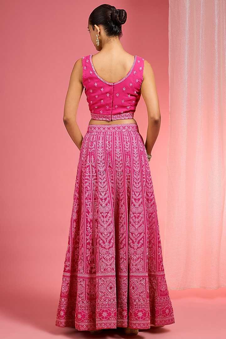 Hot Pink Georgette Dori & Resham Work Wedding Lehenga Set by Milu Madan at Pernia's Pop Up Shop