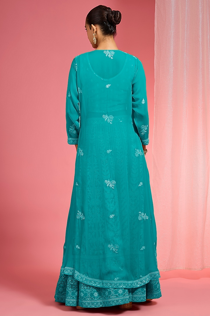 Dark Sea Green Georgette Dori & Resham Work Wedding Lehenga Set by Milu Madan at Pernia's Pop Up Shop