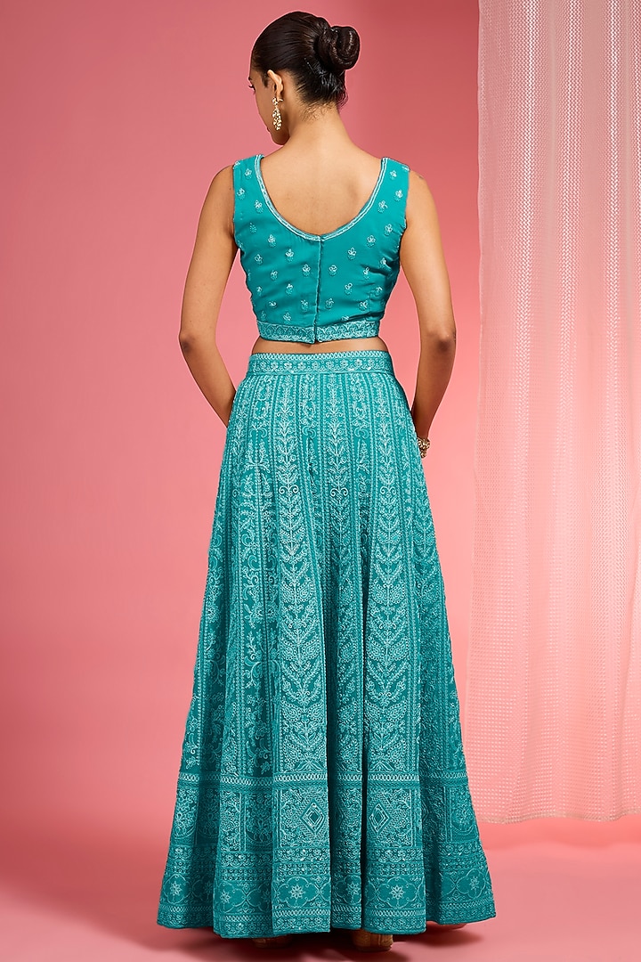 Dark Sea Green Georgette Dori & Resham Work Wedding Lehenga Set by Milu Madan at Pernia's Pop Up Shop