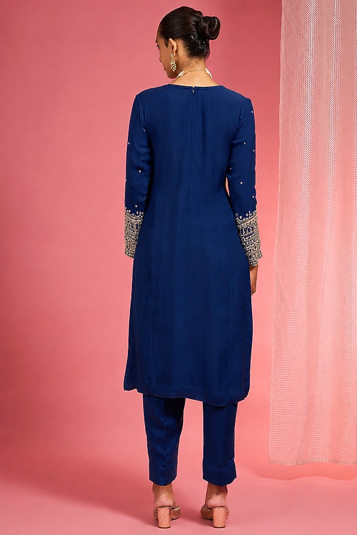 Rich Blue Organza Hand Embroidered Kurta Set by Milu Madan at Pernia's Pop Up Shop
