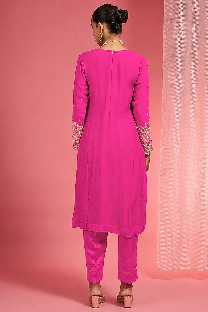 Fuchsia Organza Hand Embroidered Kurta Set by Milu Madan at Pernia's Pop Up Shop