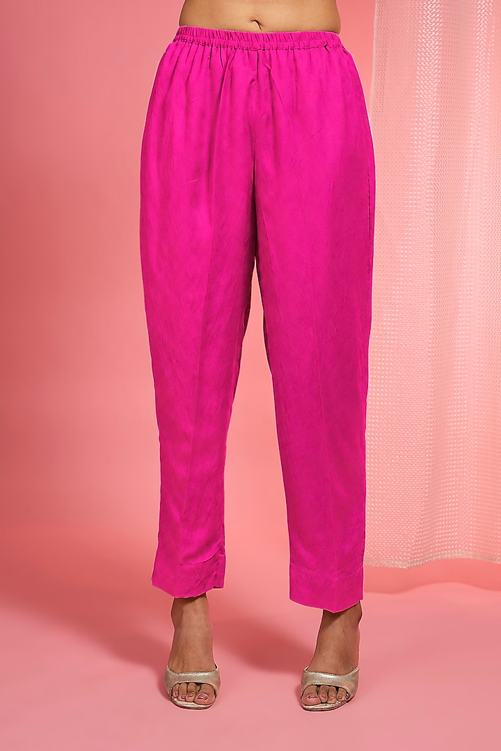 Fuchsia Organza Hand Embroidered Kurta Set by Milu Madan at Pernia's Pop Up Shop
