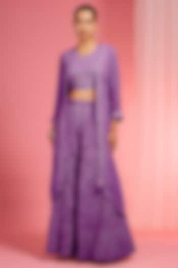 Purple Georgette Dori & Resham Work Wedding Sharara Set by Milu Madan at Pernia's Pop Up Shop