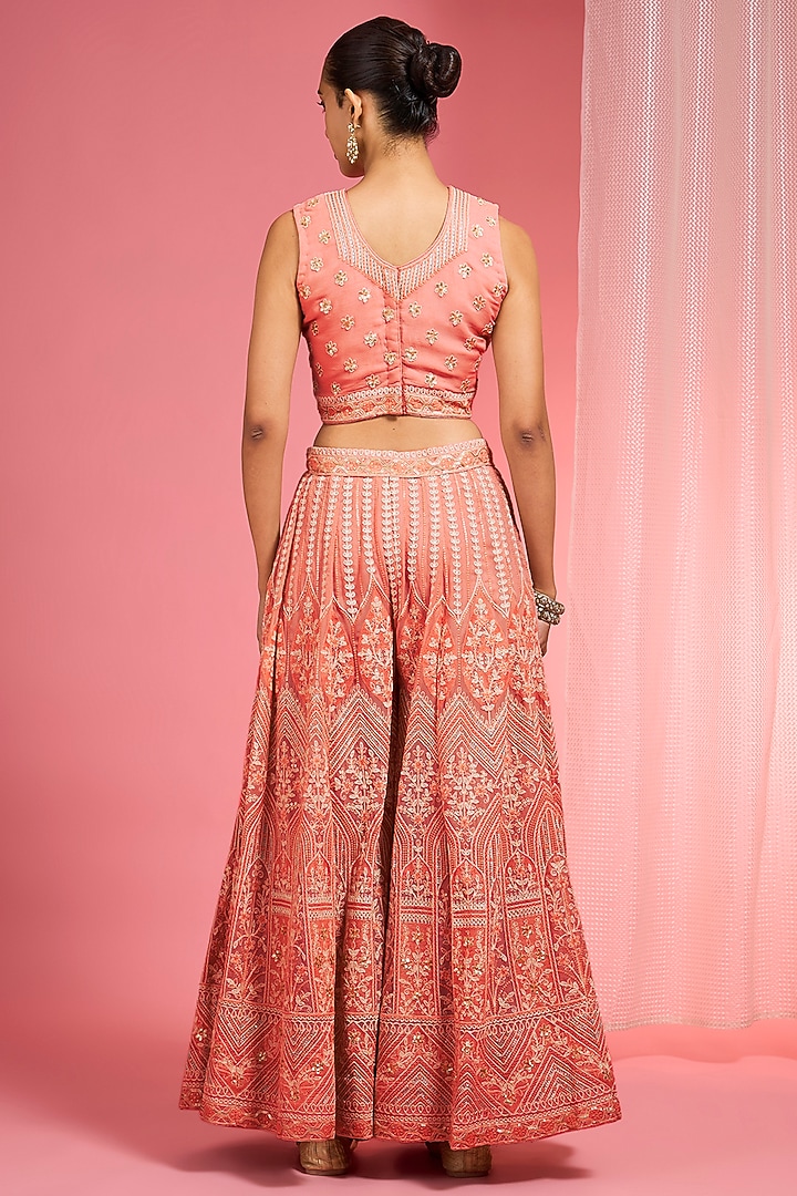 Light Orange Georgette Dori & Resham Work Wedding Sharara Set by Milu Madan at Pernia's Pop Up Shop