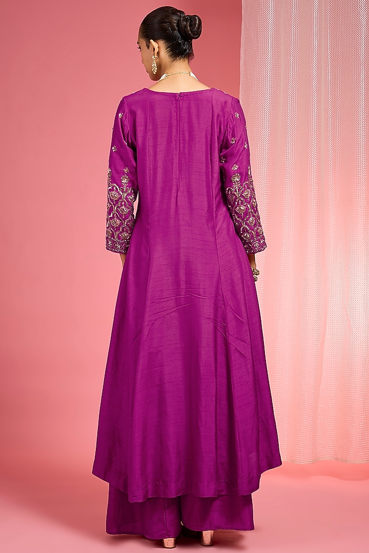 Purple Viscose Dupion Silk Party Wear Sharara Set by Milu Madan at Pernia's Pop Up Shop