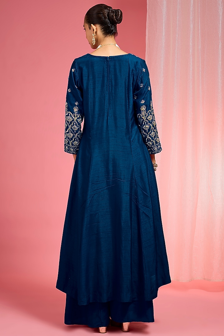 Dark Persian Viscose Dupion Silk Party Wear Sharara Set by Milu Madan at Pernia's Pop Up Shop