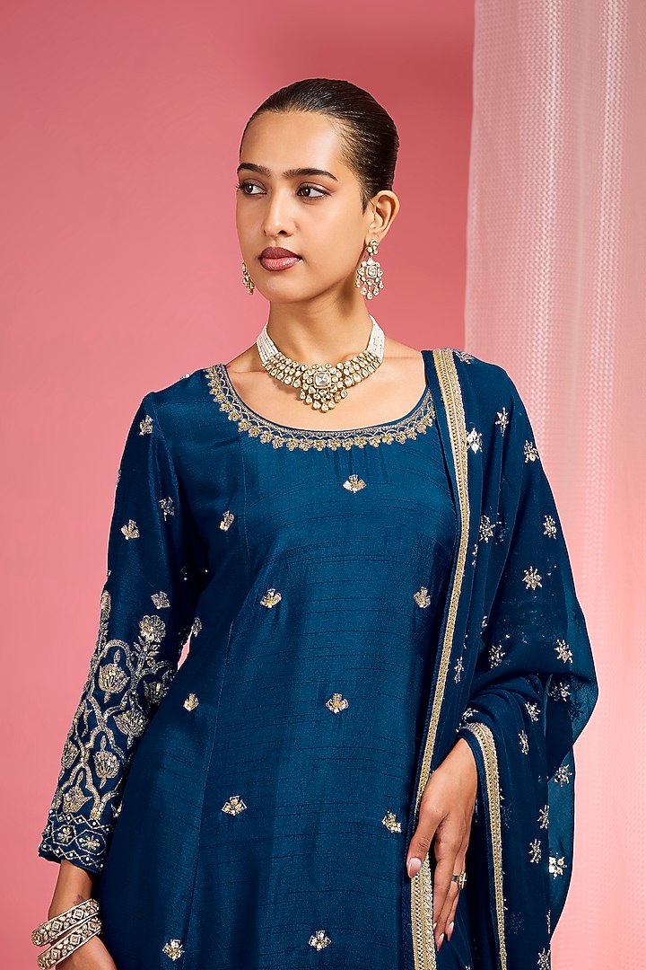 Dark Persian Viscose Dupion Silk Party Wear Sharara Set by Milu Madan at Pernia's Pop Up Shop