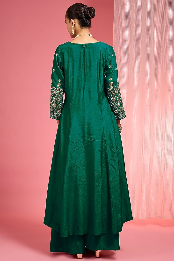 Leaf Green Viscose Dupion Silk Party Wear Sharara Set by Milu Madan at Pernia's Pop Up Shop