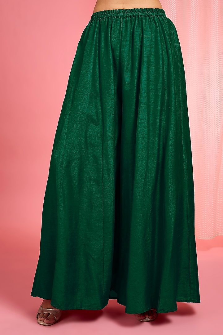 Leaf Green Viscose Dupion Silk Party Wear Sharara Set by Milu Madan at Pernia's Pop Up Shop