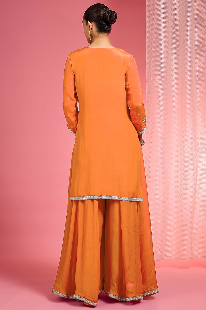 Orange Viscose Chinon Chiffon Party Wear Sharara Set by Milu Madan at Pernia's Pop Up Shop