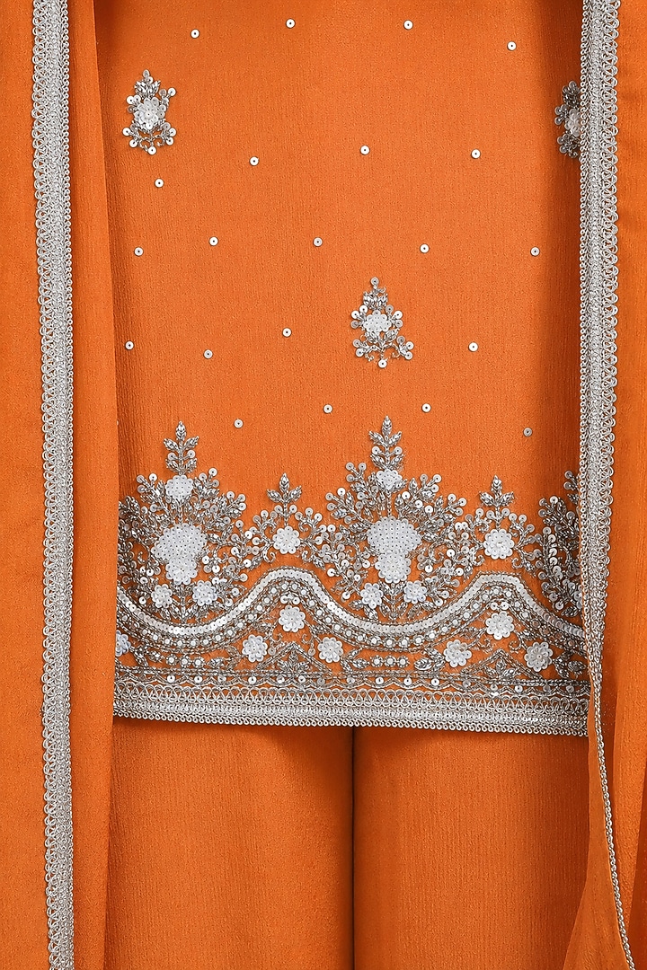 Orange Viscose Chinon Chiffon Party Wear Sharara Set by Milu Madan at Pernia's Pop Up Shop
