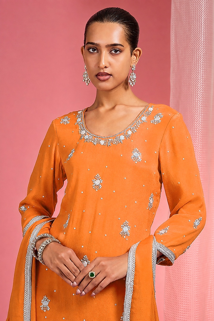 Orange Viscose Chinon Chiffon Party Wear Sharara Set by Milu Madan at Pernia's Pop Up Shop
