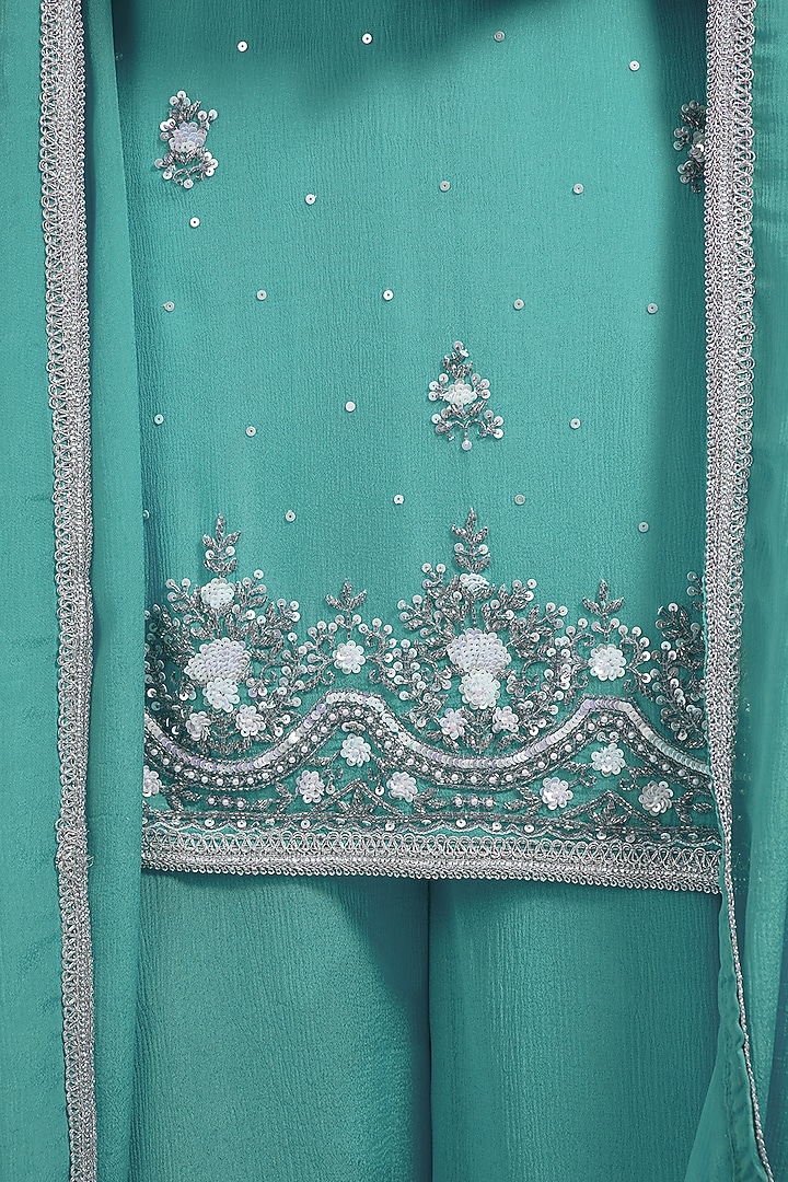 Teal Viscose Chinon Chiffon Party Wear Sharara Set by Milu Madan at Pernia's Pop Up Shop