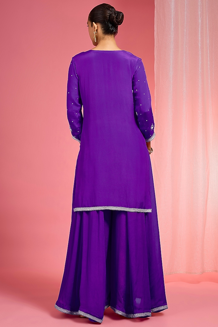 Purple Viscose Chinon Chiffon Party Wear Sharara Set by Milu Madan at Pernia's Pop Up Shop