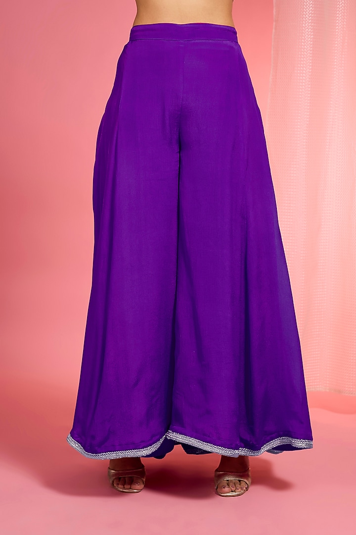 Purple Viscose Chinon Chiffon Party Wear Sharara Set by Milu Madan at Pernia's Pop Up Shop