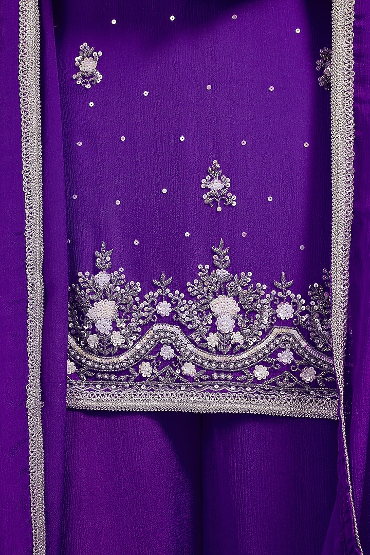 Purple Viscose Chinon Chiffon Party Wear Sharara Set by Milu Madan at Pernia's Pop Up Shop