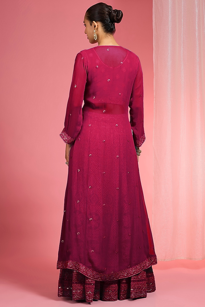 Maroon Georgette Dori & Resham Work Wedding Lehenga Set by Milu Madan at Pernia's Pop Up Shop