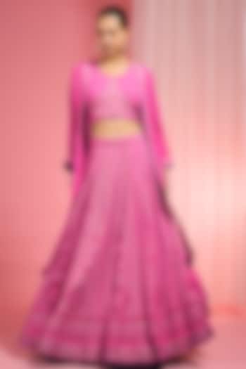 Pink Georgette Dori & Resham Work Wedding Lehenga Set by Milu Madan at Pernia's Pop Up Shop