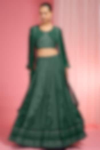 Green Georgette Dori & Resham Work Wedding Lehenga Set by Milu Madan at Pernia's Pop Up Shop