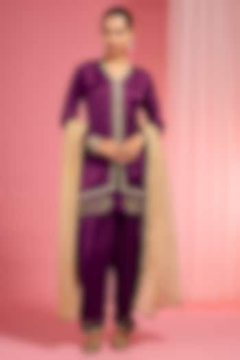 Purple Modal Satin Zari & Dabka Embroidered Kurta Set by Milu Madan at Pernia's Pop Up Shop