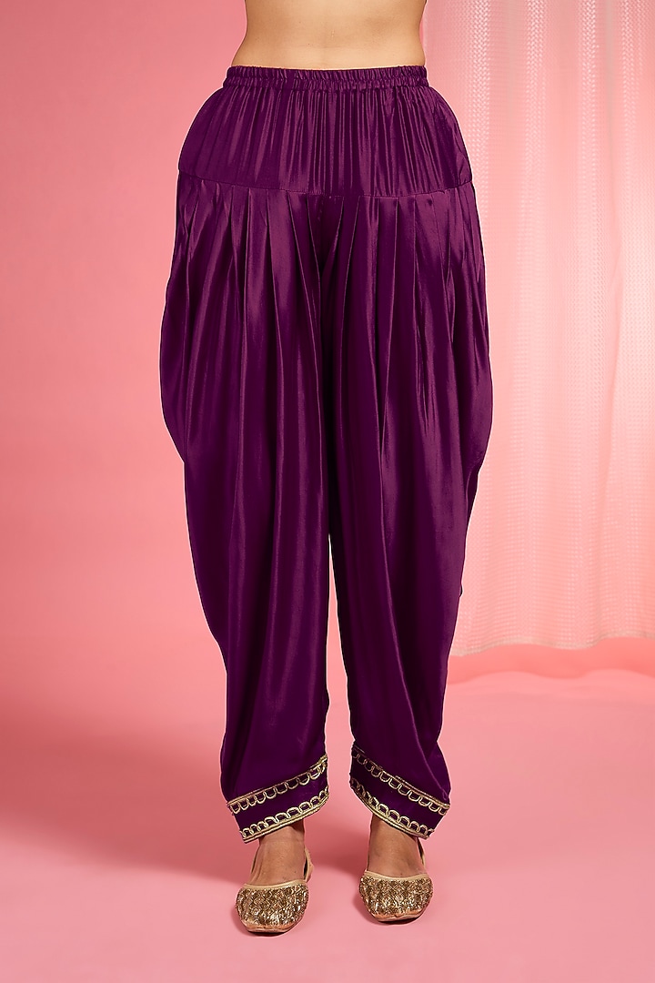 Purple Modal Satin Zari & Dabka Embroidered Kurta Set by Milu Madan at Pernia's Pop Up Shop