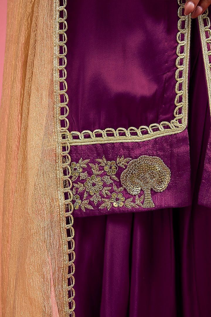 Purple Modal Satin Zari & Dabka Embroidered Kurta Set by Milu Madan at Pernia's Pop Up Shop