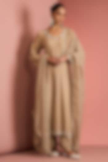 Beige Viscose Katan Cutdana Embroidered Kurta set by Milu Madan at Pernia's Pop Up Shop