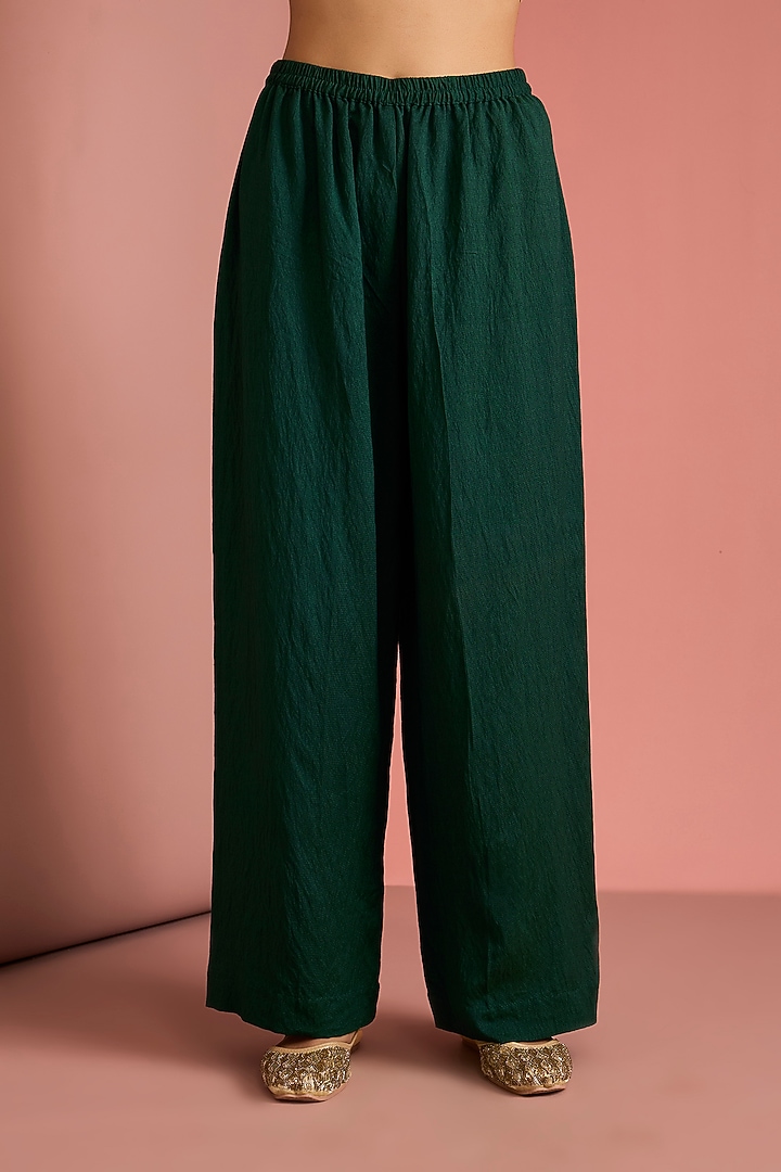 Dark Green Viscose Katan Cutdana Embroidered Kurta set by Milu Madan at Pernia's Pop Up Shop