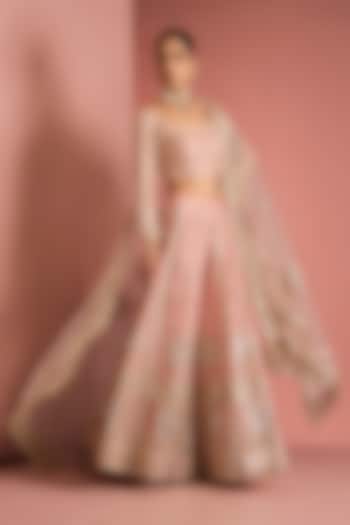 Pink Viscose Georgette Gota Applique Work Wedding Sharara Set by Milu Madan at Pernia's Pop Up Shop